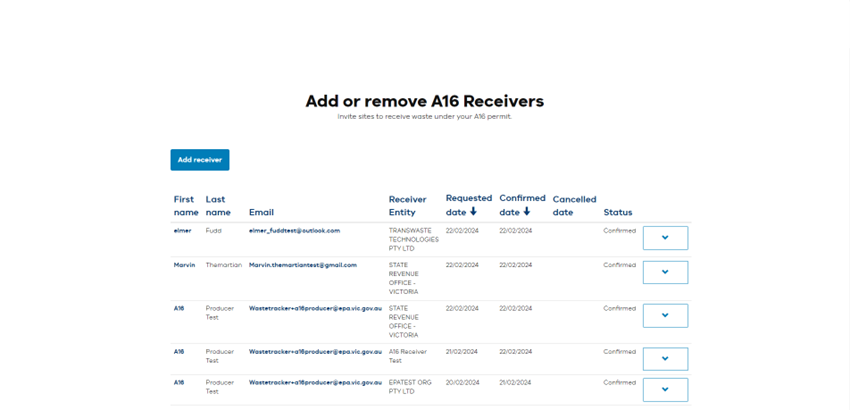 Add or remove an A16 receiver page