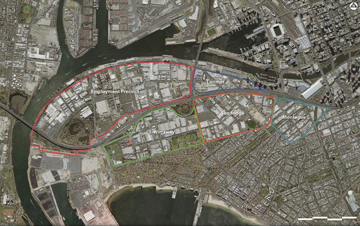 Aerial view of the Fishermans Bend precincts