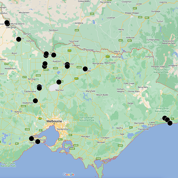 Locations where EPA tests the water quality along Victorian floodwaters