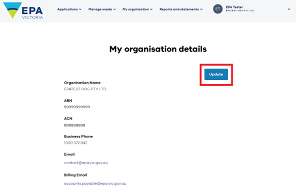 update organisation details
