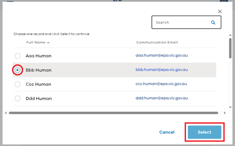 Select new application contact
