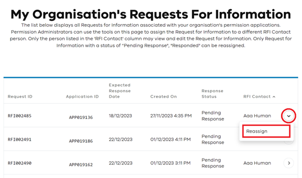 select request for information contact