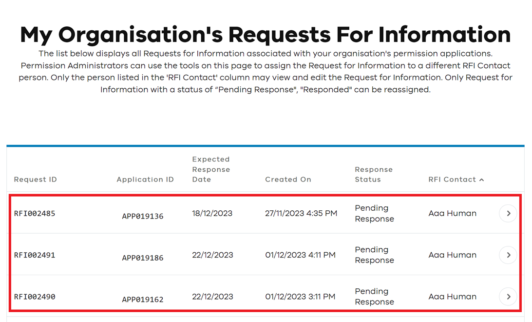 View request for information
