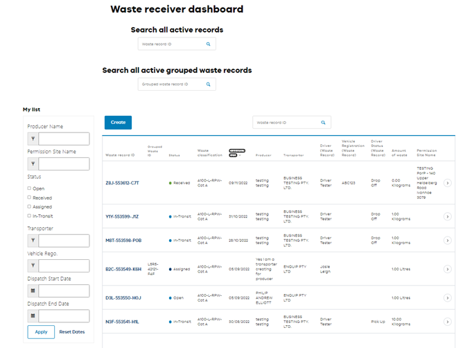 Waste transporter dashboard
