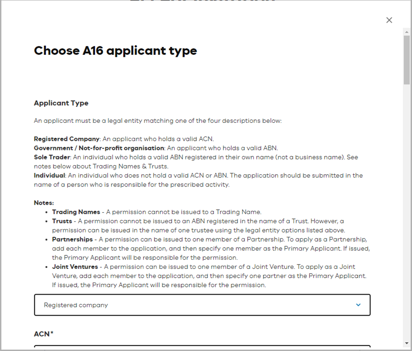 A16 applicant type