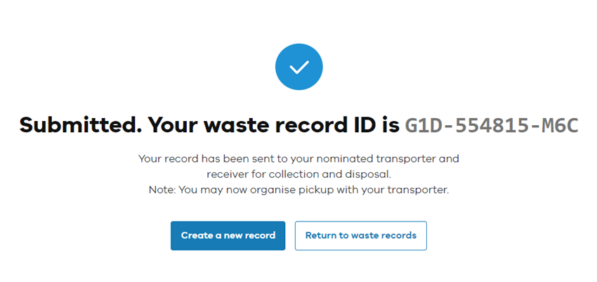 Confirmation message screen