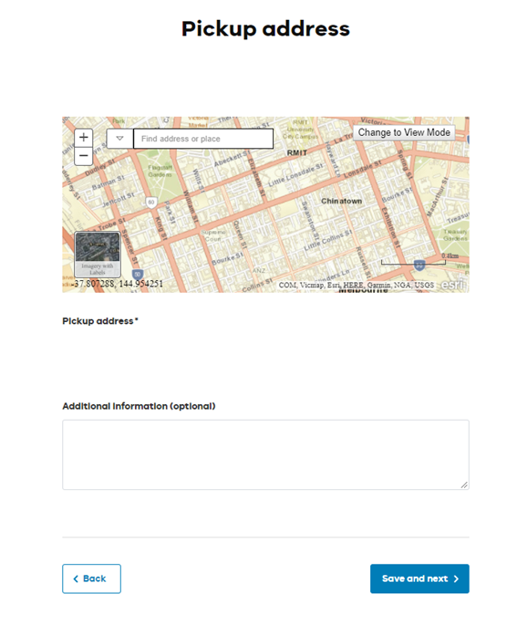 pick up address location