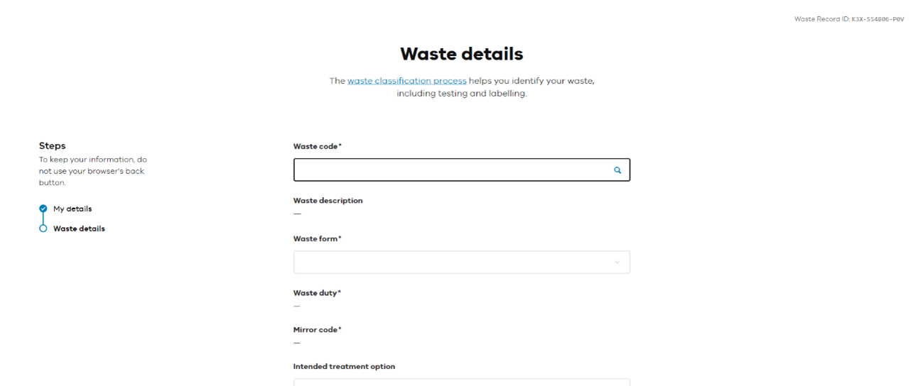 waste details page