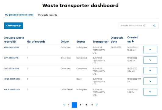 Steps to email a grouped waste record using waste tracker