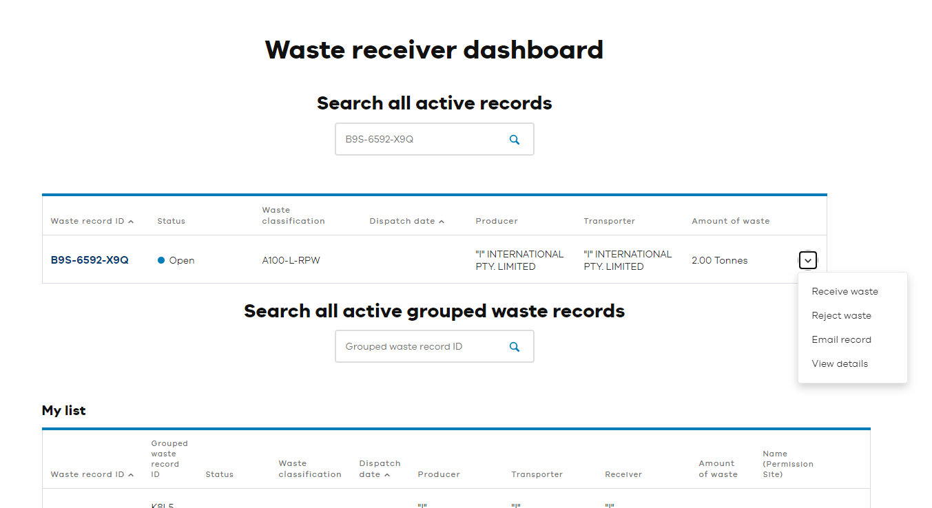 Receive waste  Step 5 test