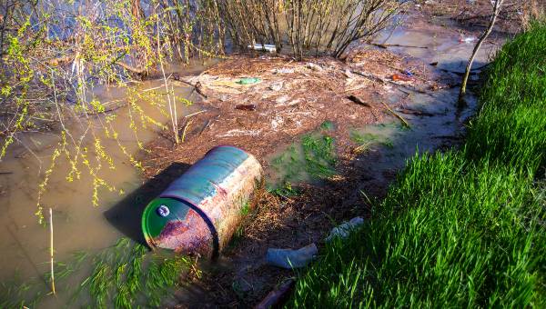 illegal waste dumping pond