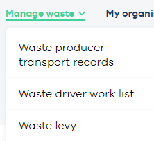 Manage Waste menu