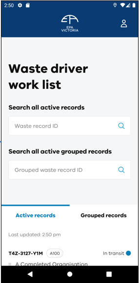 Waste driver work list