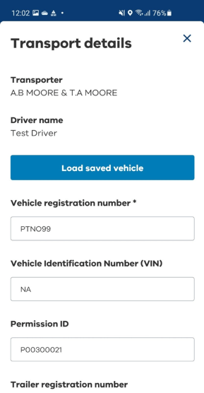 Enter vehicle details