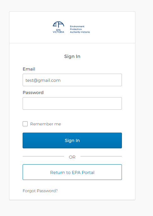 EPA portal signin button