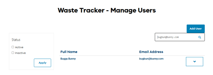 Manage users screen