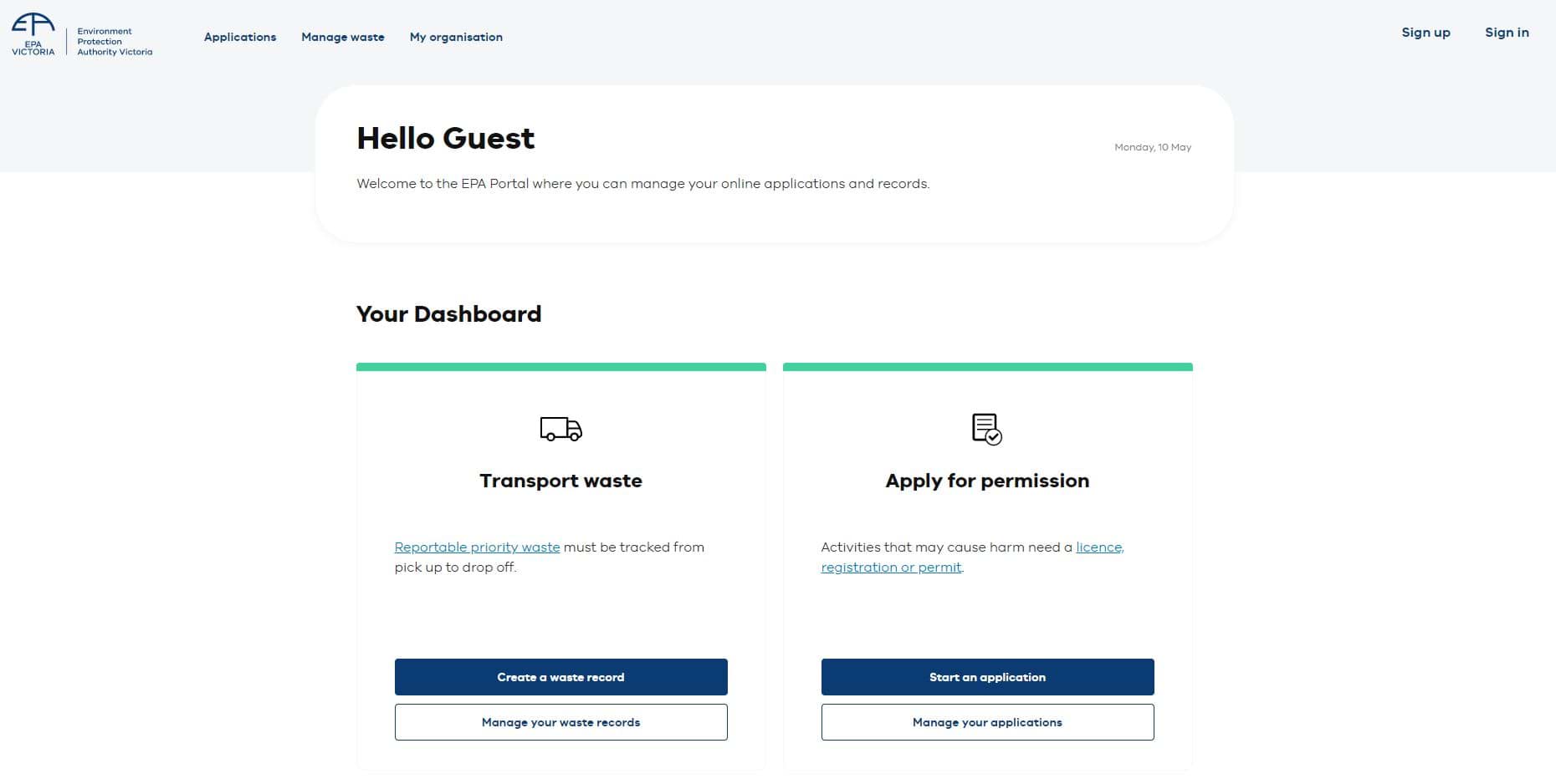 EPA portal login