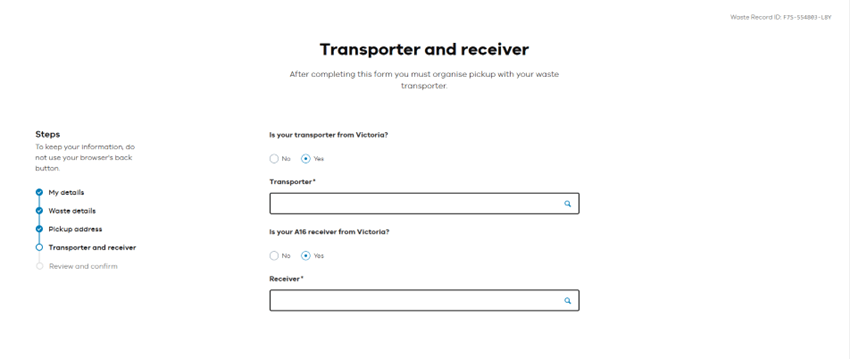 Select your transporter and receiver from the list