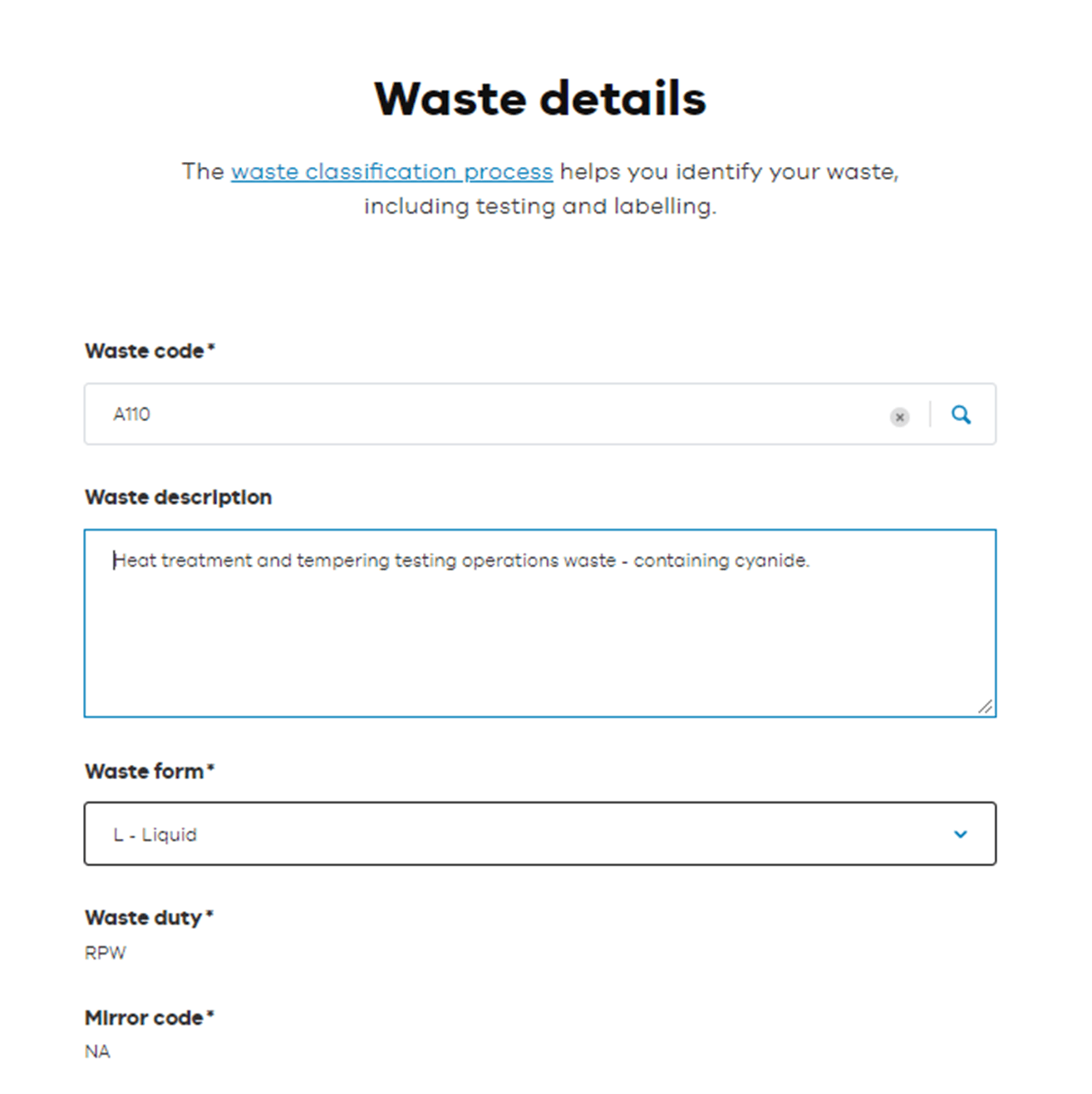 Waste details