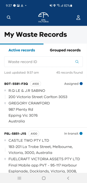 Waste driver work list