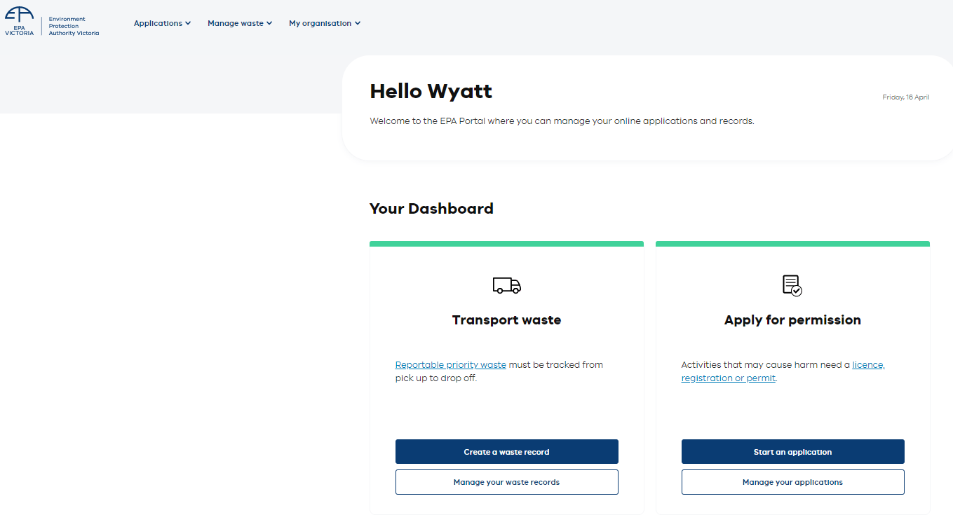 EPA waste tracker log in