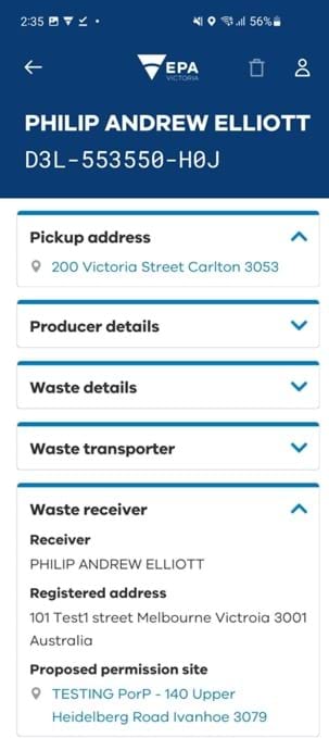 Pickup address
