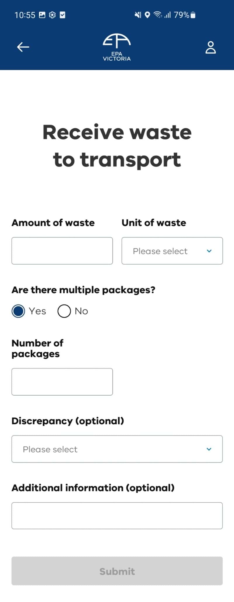 Select record to pick up waste