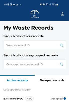 Waste record from a grouped waste record