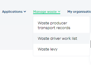 Manage waste menu
