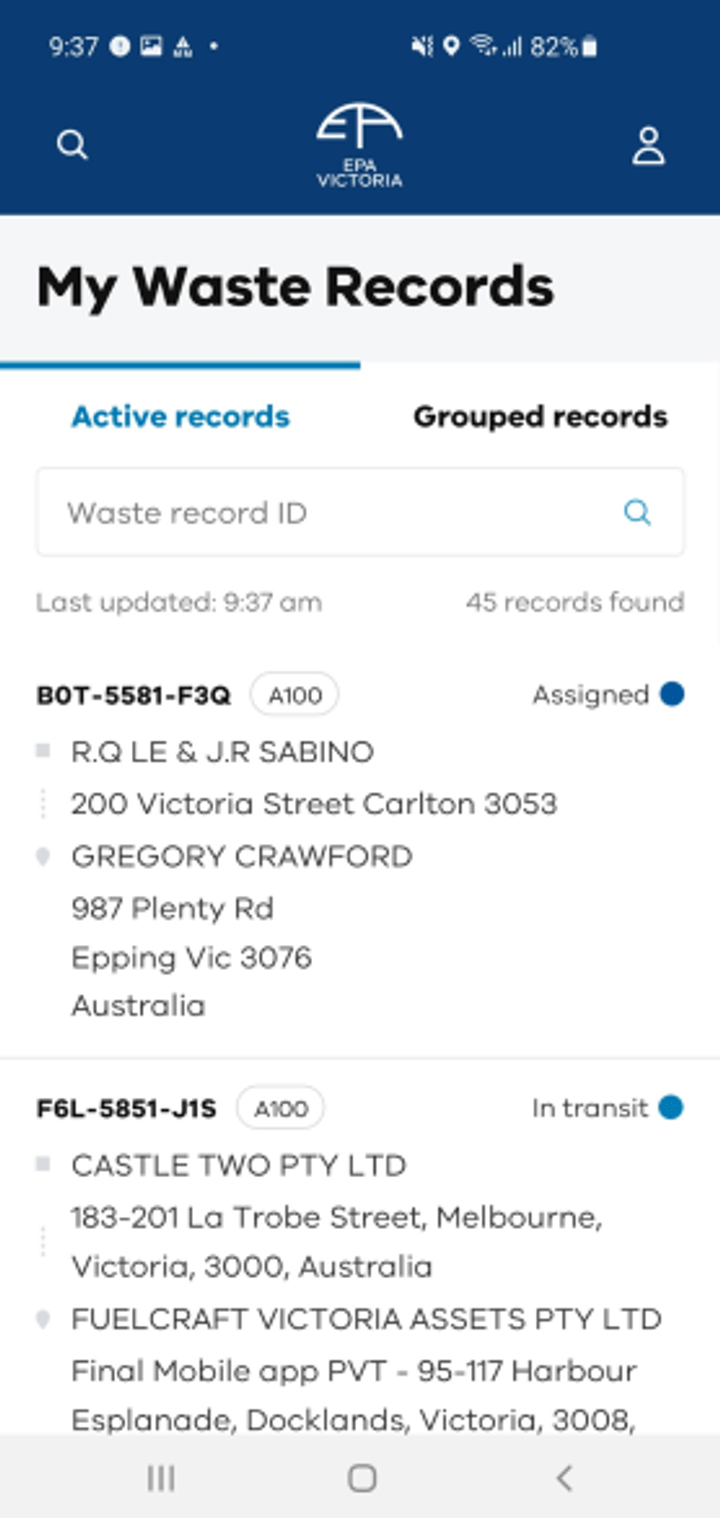 How a driver can search for records on the Waste Tracker app | epa.vic ...