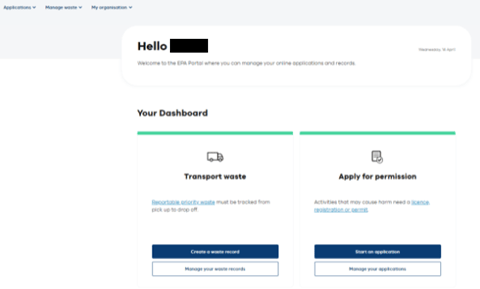 EPA waste tracker log in