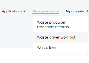 Manage waste menu