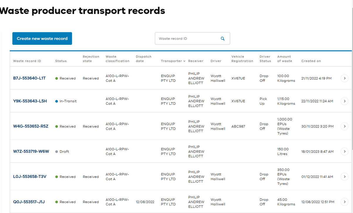 Waste records