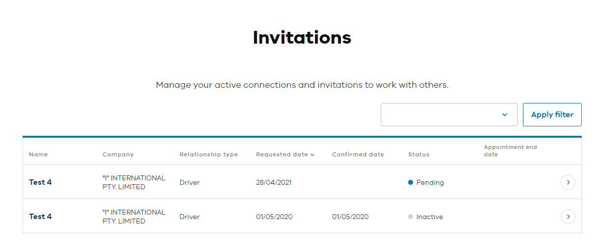 Invitations dashboard