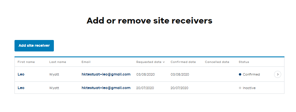  Add or remove site receivers