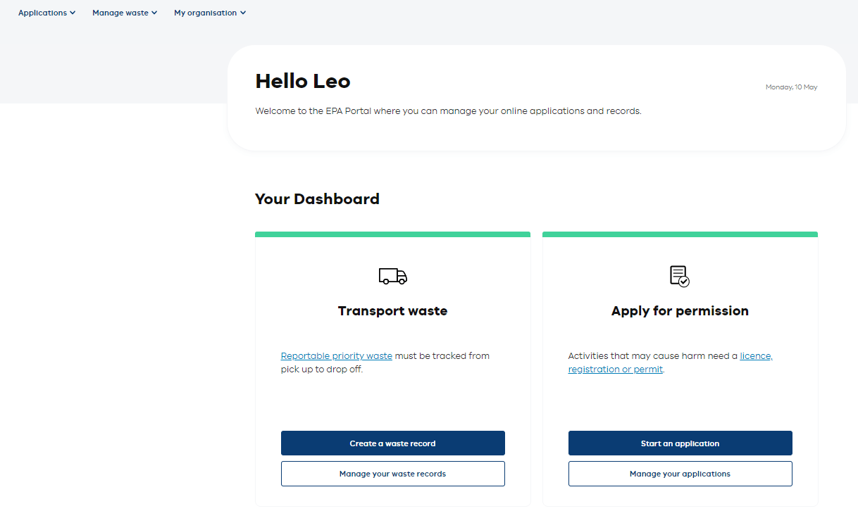 EPA portal login
