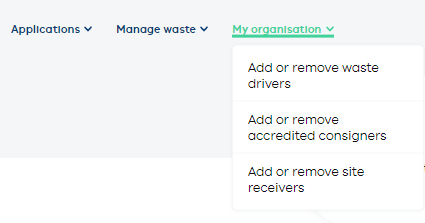 My organisation menu