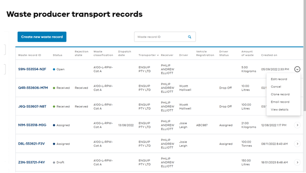 Edit or cancel selected record