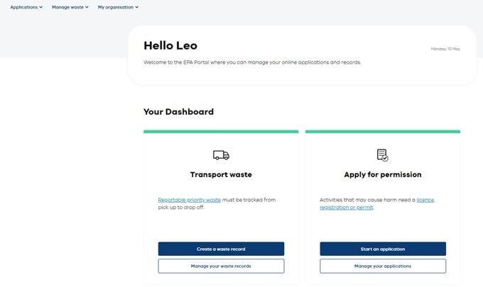 EPA portal login