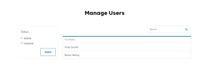 Manage users screen