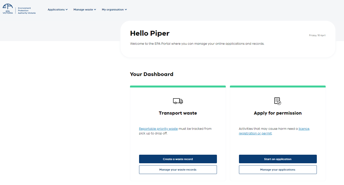 EPA portal login
