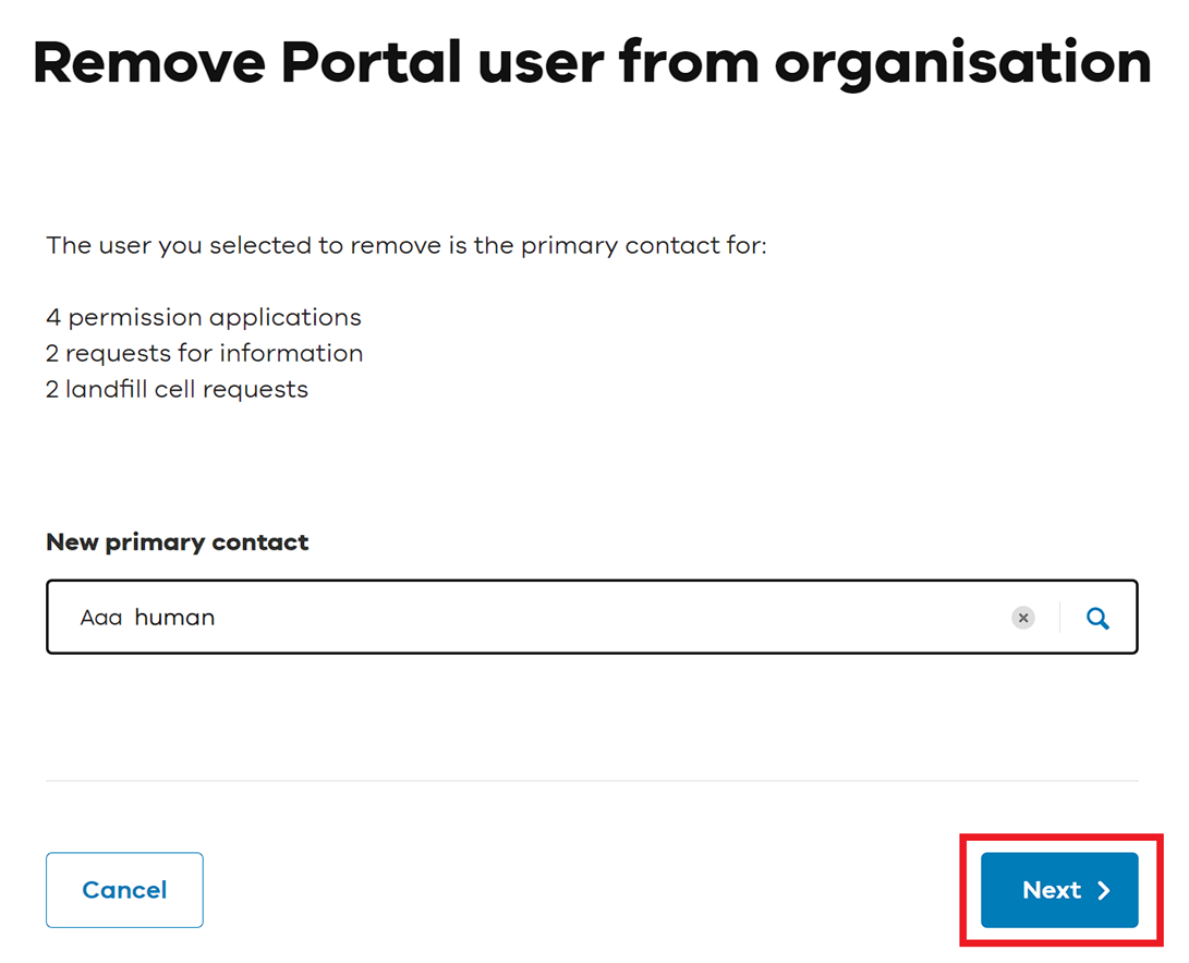 Confirm the selected new primary contact