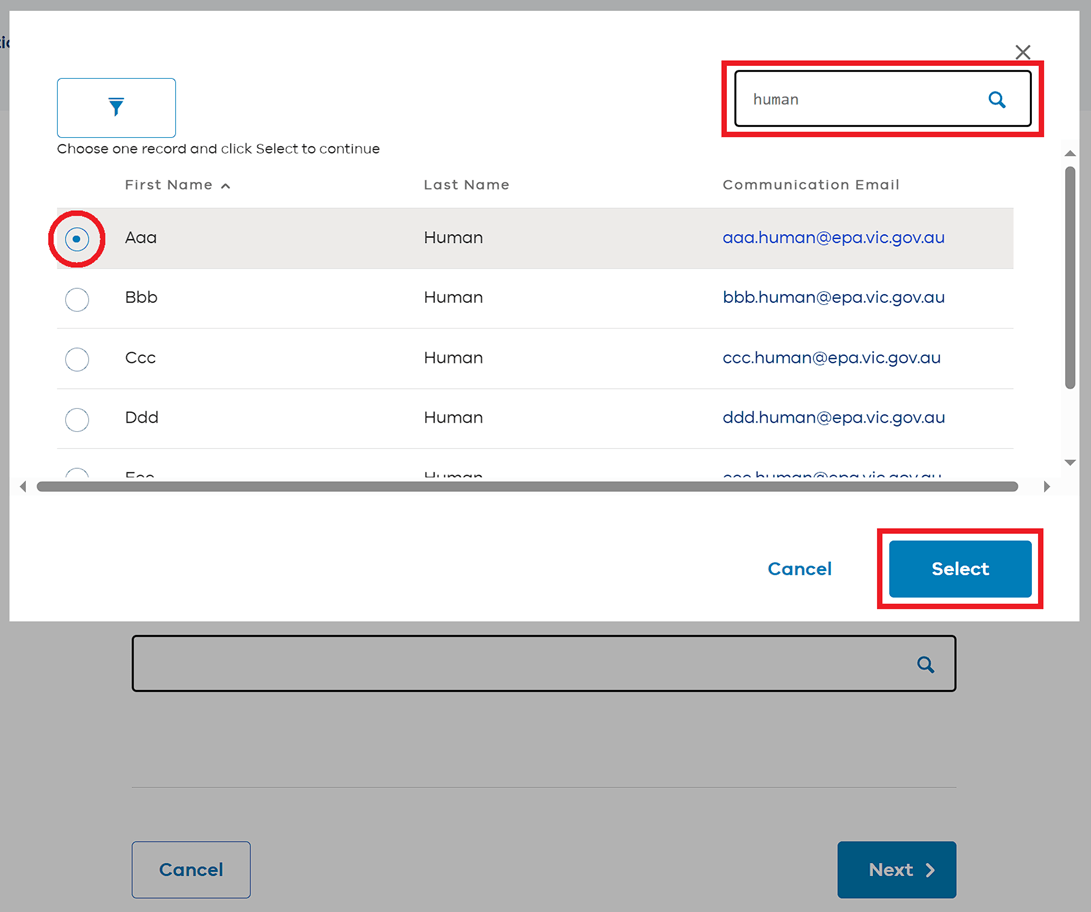 Select a new primary contact