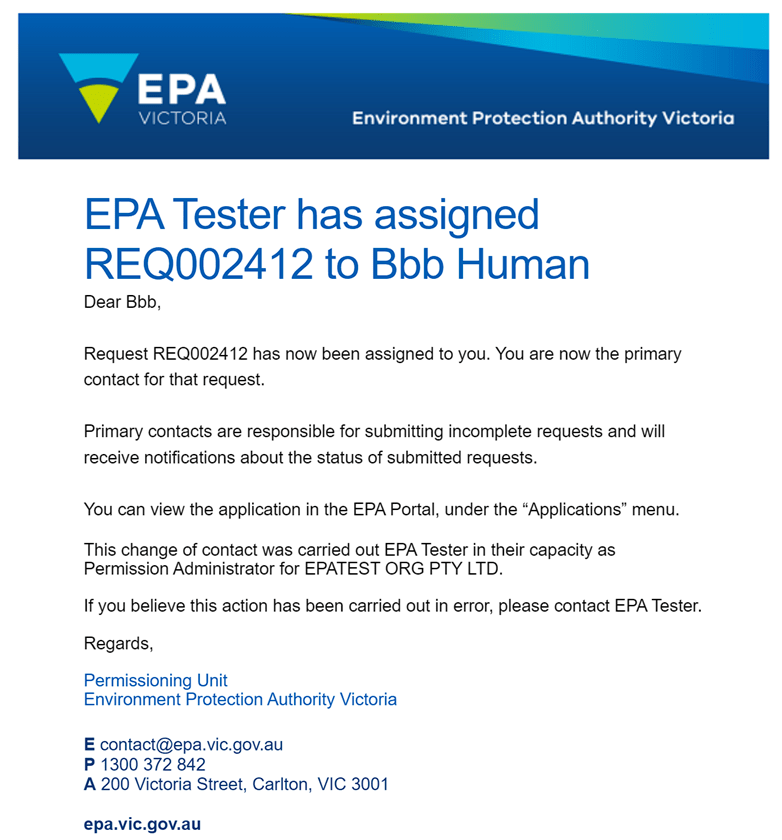 Confirmation email