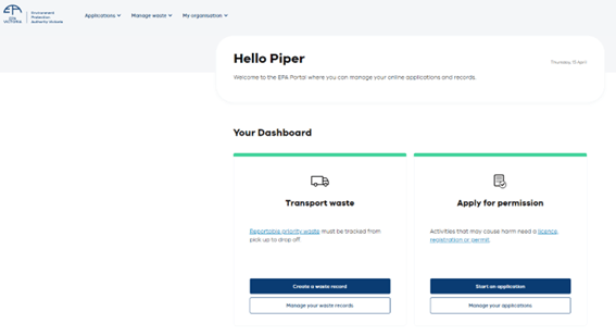 EPA portal login