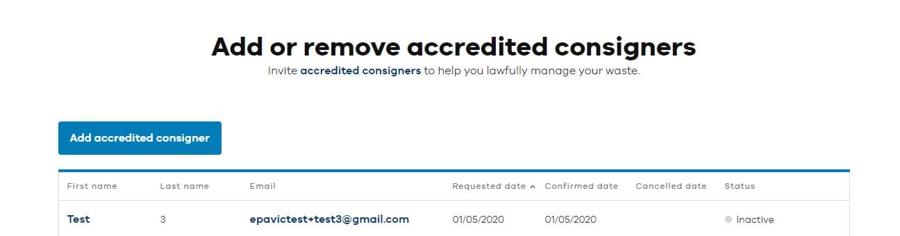 Add or remove Accredited Consigners