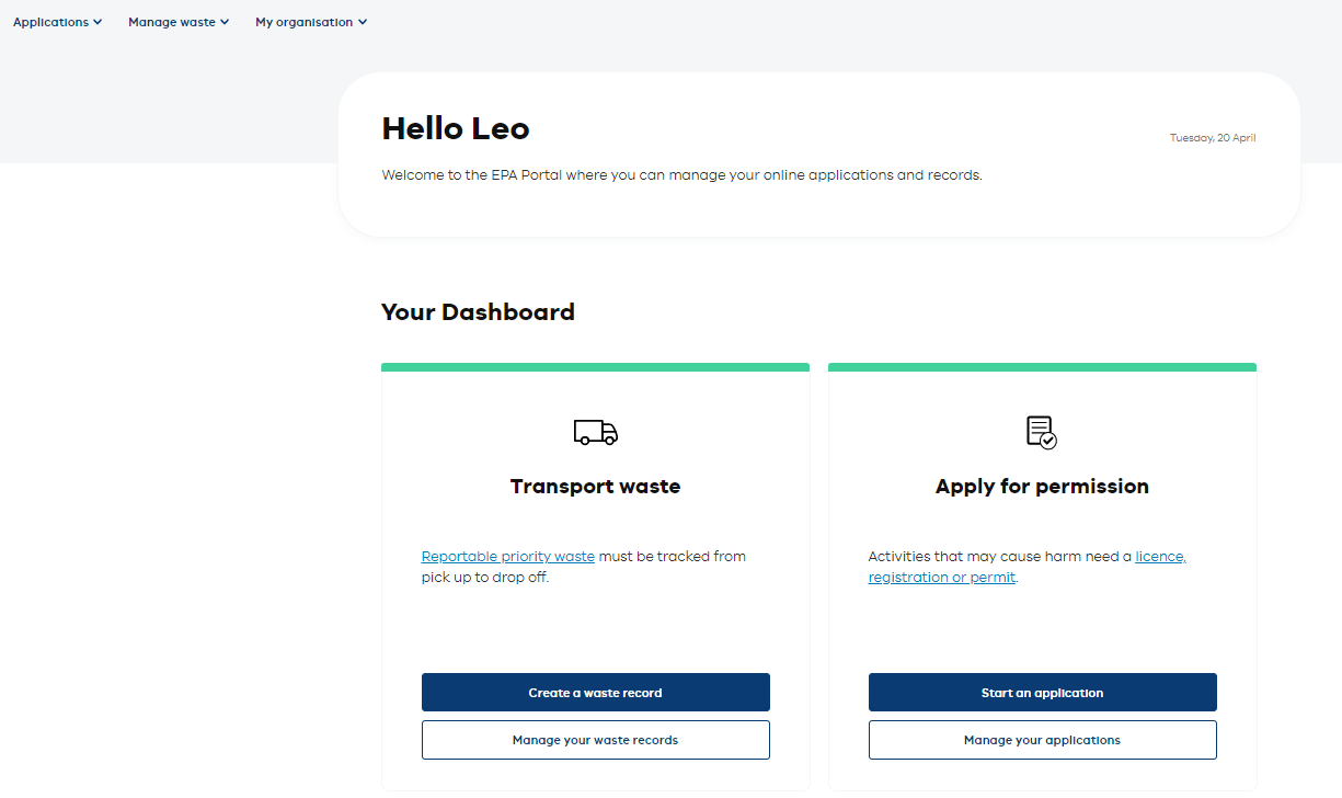 EPA waste tracker log in