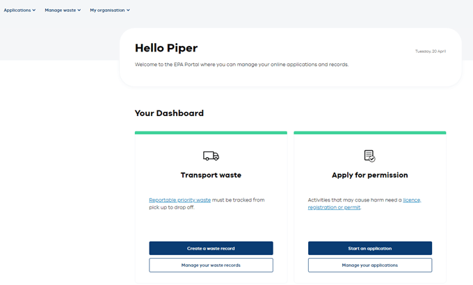 EPA portal login