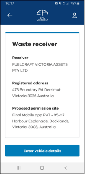 Entering saved vehicle details into a waste record