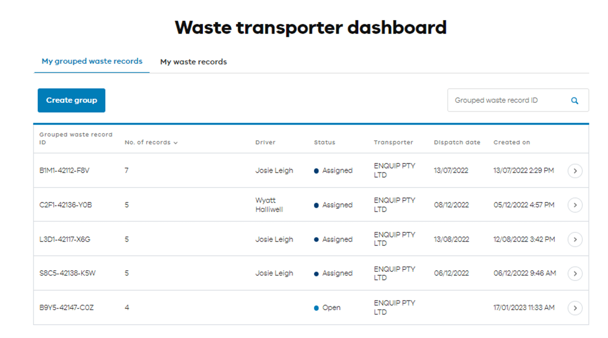 Waste transporter dashboard